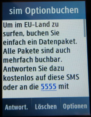 simquadrat prepaid SIM Karte, EU Datenpaket Info SMS auf dem Samsung GT GT–C3300K