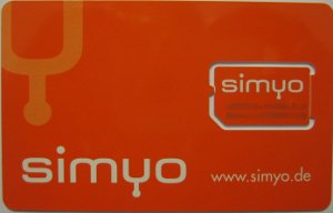 simyo prepaid SIM Karte UMTS, Kunststoffkartenhalter Vorderseite