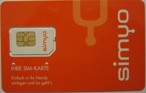 simyo prepaid SIM Karte UMTS, Kunststoffkartenhalter Rückrseite