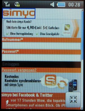 simyo Mobil Startseite auf dem ZTE Open C