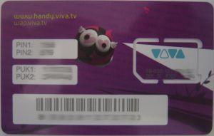 VIVA mobile, Kunststoffkartenhalter der SIM Karte Rückseite mit PIN 1, PIN2, PUK 1, PUK 2