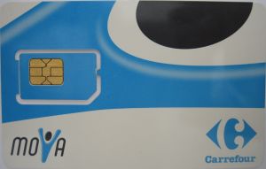 Carrefour Mova, prepaid UMTS SIM Karte, Polen, SIM Karte mit Kunststoffkarte Rückseite