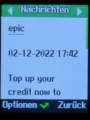 epic prepaid SIM Karte, Malta, Guthaben aufgebraucht im Dezember 2022 auf einem Logicom Le Posh 178