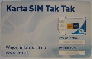 era tak tak, prepaid UMTS SIM Karte, Polen, SIM Karte mit Kunststoffkarte Rückseite