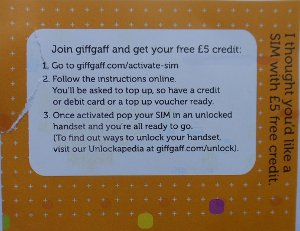 giffgaff prepaid SIM Karte Großbritannien, Starterpaket mit Kurzanleitung