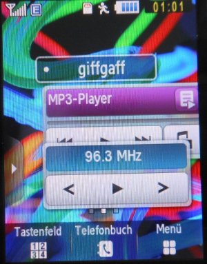 giffgaff prepaid SIM Karte Großbritannien, giffgaff Netzanzeige in Großbritannien auf einem Samsung GT S–3650