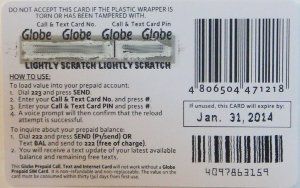 Globe™, prepaid UMTS SIM Karte, Philippinen, Aufladekarte