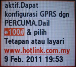 Hotlink™ Maxis prepaid SIM Karte Malaysia, Werbe SMS für den Datendienst