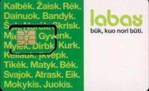 labas, prepaid UMTS SIM Karte, Litauen, SIM Karte mit Kunststoffkarte Rückseite