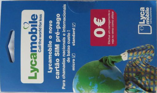 Lycamobile prepaid SIM Karte, Portugal, Starterpaket Vorderseite