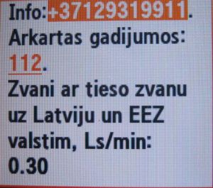 O!Karte, prepaid UMTS SIM Karte, Lettland, Roaming Info SMS