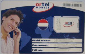 Ortel Mobile, prepaid UMTS SIM Karte, Niederlande, SIM Karte mit Kunststoffkarte Vorderseite