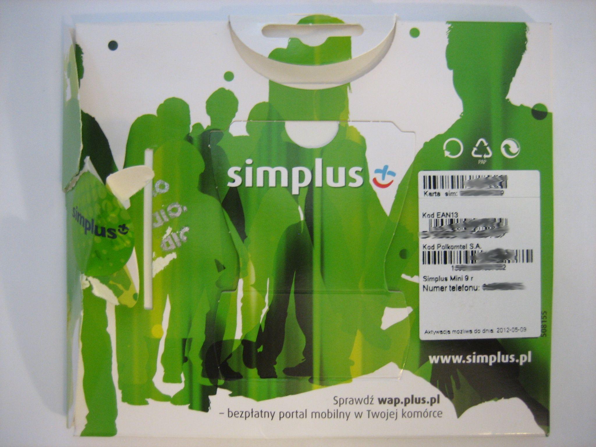 simplus, prepaid UMTS SIM Karte, Polen, Starterpaket Rückseite