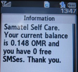 samatel, prepaid UMTS SIM Karte, Oman, Guthaben am Ende des Aufenthalts