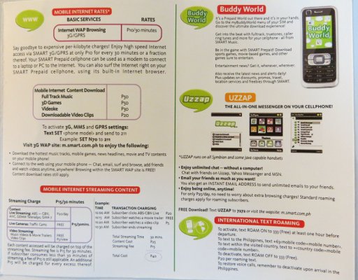 SMART, prepaid UMTS SIM Karte, Philippinen, Bedienungsanleitung