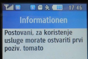 tomato, prepaid UMTS SIM Karte, Kroatien, Nachricht vor der Aktivierung