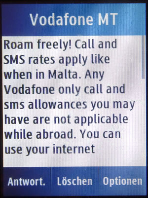 Vodafone prepaid SIM Karte, Malta, SMS Roaming Tarife Luxemburg auf einem Samsung GT–C3300K