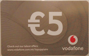 Vodafone prepaid SIM Karte, Malta, Aufladekarte 5,– € Vorderseite