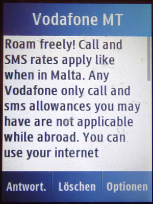 Vodafone prepaid SIM Karte, Malta, SMS Roaming Tarife Griechenland auf einem Samsung GT–C3300K