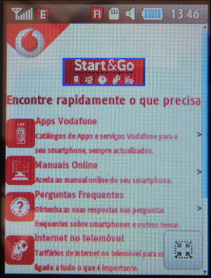 Vodafone prepaid 4G LTE SIM Karte, Portugal, Startseite vom Portal auf einem Samsung GT–C3300K
