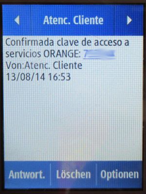 amena.com internet 4G en casa, Vertrag, Spanien, SMS Sicherheit PIN auf einem Samsung Rex80 GT–S5220R