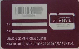 Carrefour Móvil prepaid SIM Karte Spanien, SIM Karte im Kunststoffhalter Rückseite