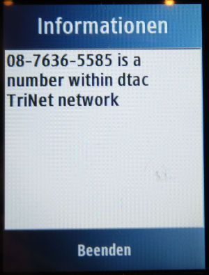 DTAC Call to dtac numbers prepaid SIM Karte, Rufnummer Netzbetreiberabfrage auf einem Samsung GT–C3300K