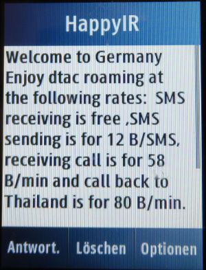 DTAC Call to dtac numbers prepaid SIM Karte, SMS mit Roaming Info Deutschland 2016 auf einem Samsung GT–C3300K