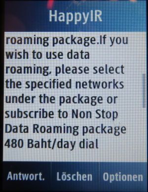 DTAC Call to dtac numbers prepaid SIM Karte, SMS mit Daten Roaming Info Deutschland 2016 auf einem Samsung GT–C3300K