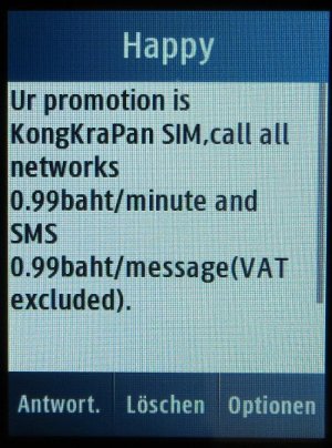 DTAC Kong Kra Pun prepaid SIM Karte, Tarifanzeige