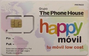 Happy Móvil, prepaid UMTS SIM Karte, Spanien, SIM Karte mit Kunststoffkartenhalter