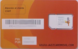 Jazzcard móvil, prepaid UMTS SIM Karte, Spanien, SIM Karte mit Kunststoffkartenhalter Rückseite