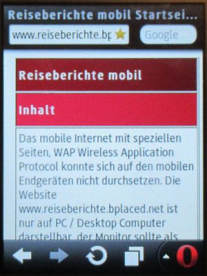 Movistar Prepago Plus - Total, prepaid SIM Karte, Spanien, www.reiseberichte.bplaced.net Opera Mini 7.1 Browser auf einem Samsung Rex80 GT-S5220R