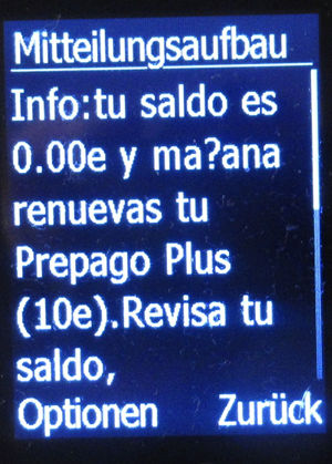 Movistar Prepago Plus - Total, prepaid SIM Karte, Spanien, Warnung Prepago Plus Paket endet auf einem doro® Primo™ 413