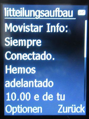 Movistar Prepago Plus - Total, prepaid SIM Karte, Spanien, SMS Guthaben Vorschuss im Juli 2023 auf einem doro® Primo™ 413