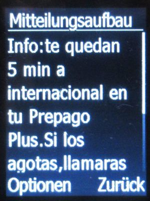 Movistar Prepago Plus - Total, prepaid SIM Karte, Spanien, Internationale Minuten Warnung auf einen doro® Primo&trade; 413