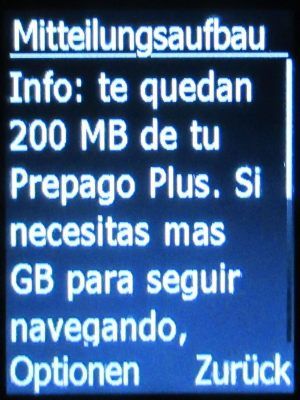 Movistar Prepago Plus - Total, prepaid SIM Karte, Spanien, Datenvolumen Warnung auf einen doro® Primo&trade; 413