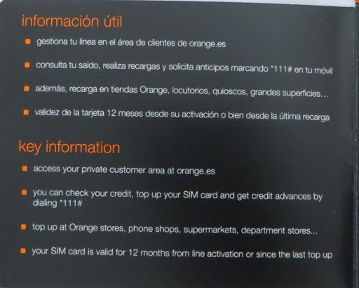 Mundo SIM prepago, orange™, prepaid UMTS SIM Karte, Spanien, Bedienungsanleitung