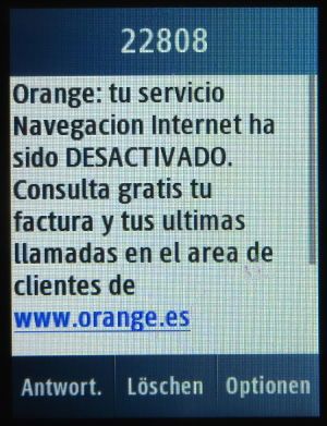 Mundo SIM prepago, orange™, prepaid UMTS SIM Karte, Spanien, SMS Bestätigung Internet DEAKTIVIERT auf einem Samsung GT–C3300K