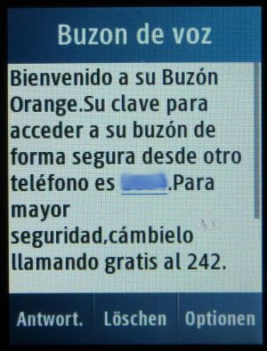 Mundo SIM prepago, orange™, prepaid UMTS SIM Karte, Spanien, SMS mit Passwort für Mailbox auf einem Samsung GT–C3300K