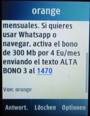 Mundo SIM prepago, orange™, prepaid UMTS SIM Karte, Spanien, SMS mit Bestätigung Ardilla Tarif auf einem Samsung GT–C3300K