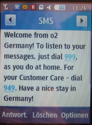 O2, prepaid UMTS SIM Karte, Slowakei, Roaming Info SMS