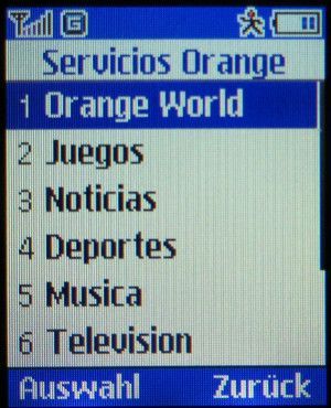 tarjeta sim, orange™, prepaid UMTS SIM Karte, Spanien, Servicios Orange auf einem Samsung E1310B