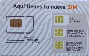 simyo prepaid SIM Karte Spanien, simyo LTE SIM Karte im Standard, Micro und Nano Format im Kunststoffhalter Rückseite