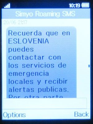 simyo prepaid SIM Karte Spanien, SMS kostenlose Notrufnummern Slowenien auf einem Alcatel 2051X