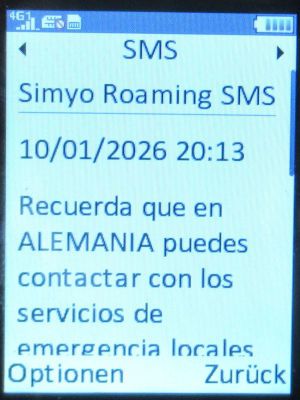 simyo prepaid SIM Karte Spanien, SMS Notrufnummern Alemania EU im Januar 2026 auf einem danew KONNECT 42