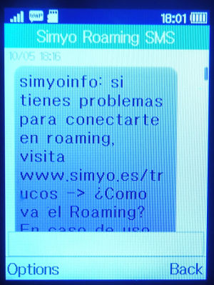 simyo prepaid SIM Karte Spanien, SMS Daten-Roaming Nachricht Litauen auf einem Alcatel 2051X