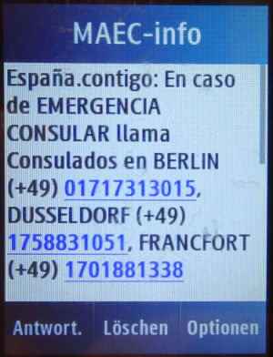 simyo prepaid SIM Karte Spanien, SMS Konsulat BRD auf einem Samsung GT–C3300K