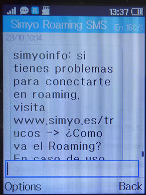 simyo prepaid SIM Karte Spanien, SMS Daten-Roaming Nachricht Griechenland auf einem Alcatel 2051X