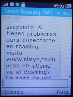 simyo prepaid SIM Karte Spanien, SMS Daten-Roaming Nachricht Malta auf einem Alcatel 2051X